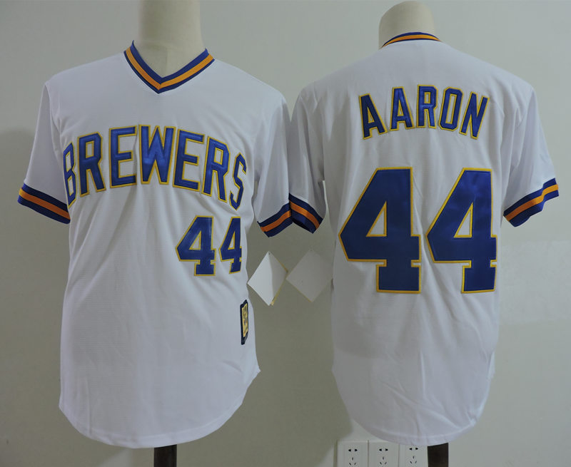 Brewers 44 Hank Aaron White Cooperstown Collection Jersey