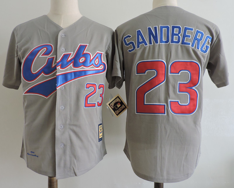 Cubs 23 Ryne Sandberg Gray 1994 Cooperstown Collection Jersey