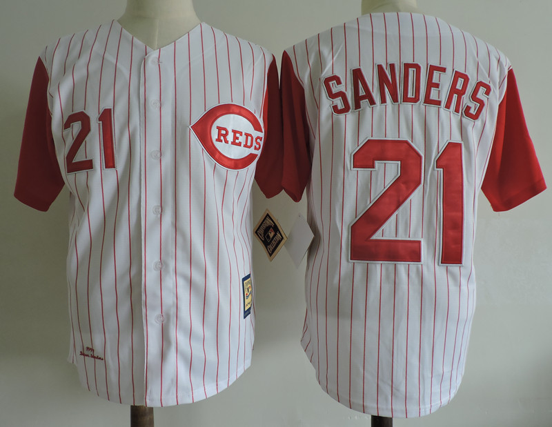 Reds 21 Reggie Sanders White Cooperstown Collection Jersey