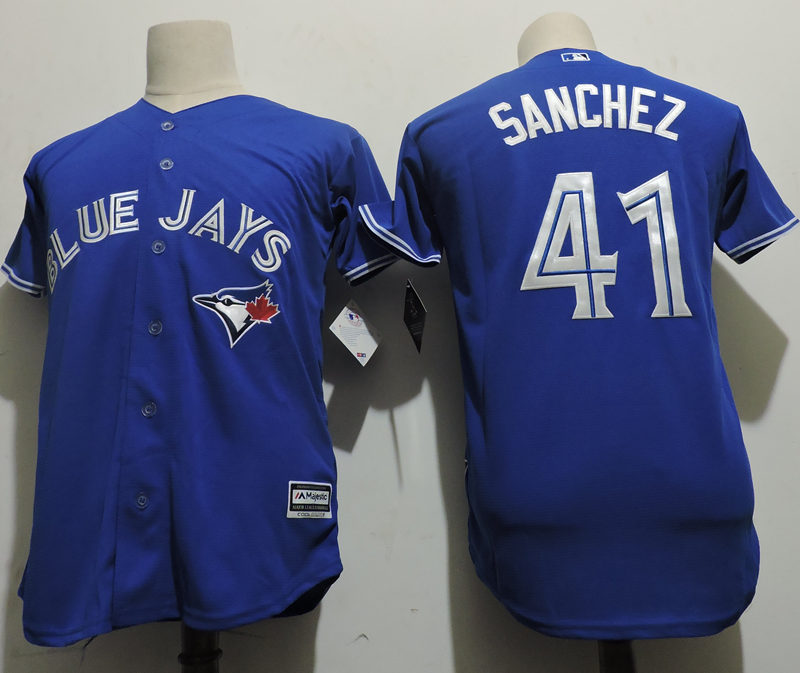 Blue Jays 41 Aaron Sanchez Blue Youth Cool Base Jersey - Click Image to Close