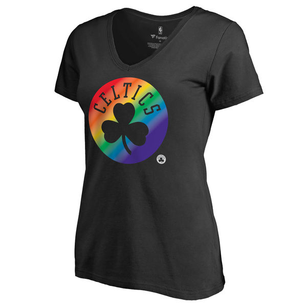 Women's Boston Celtics Fanatics Branded Black Team Pride Slim Fit V Neck T-Shirt