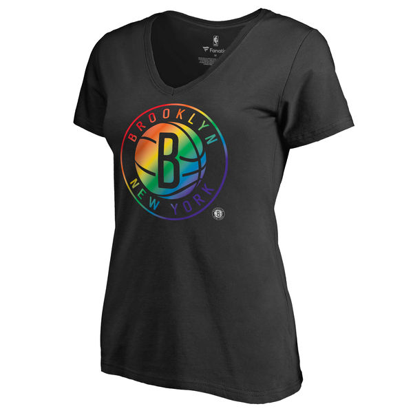 Women's Brooklyn Nets Fanatics Branded Black Team Pride Slim Fit V Neck T-Shirt