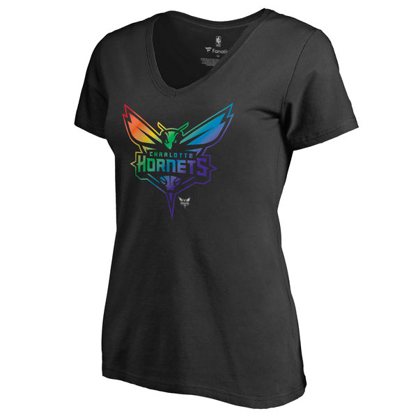 Women's Charlotte Hornets Fanatics Branded Black Team Pride Slim Fit V Neck T-Shirt - Click Image to Close