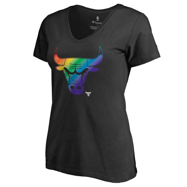 Women's Chicago Bulls Fanatics Branded Black Team Pride Slim Fit V Neck T-Shirt - Click Image to Close