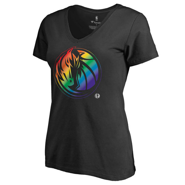Women's Dallas Mavericks Fanatics Branded Black Team Pride Slim Fit V Neck T-Shirt