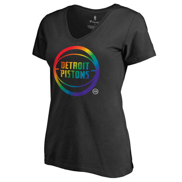 Women's Detroit Pistons Fanatics Branded Black Team Pride Slim Fit V Neck T-Shirt