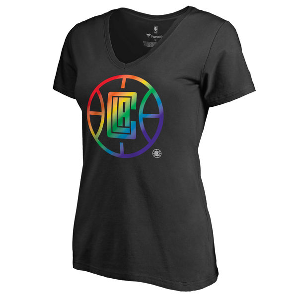 Women's Los Angeles Clippers Fanatics Branded Black Team Pride Slim Fit V Neck T-Shirt
