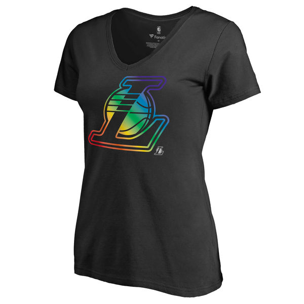 Women's Los Angeles Lakers Fanatics Branded Black Team Pride Slim Fit V Neck T-Shirt