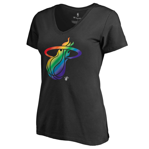 Women's Miami Heat Fanatics Branded Black Team Pride Slim Fit V Neck T-Shirt