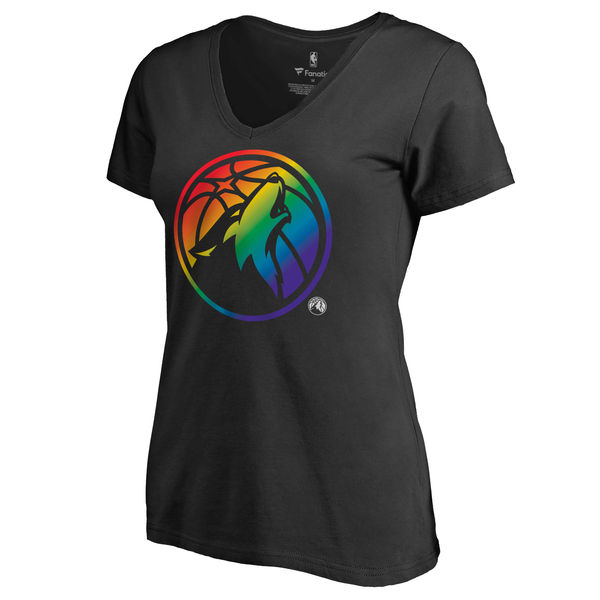 Women's Minnesota Timberwolves Fanatics Branded Black Team Pride Slim Fit V Neck T-Shirt