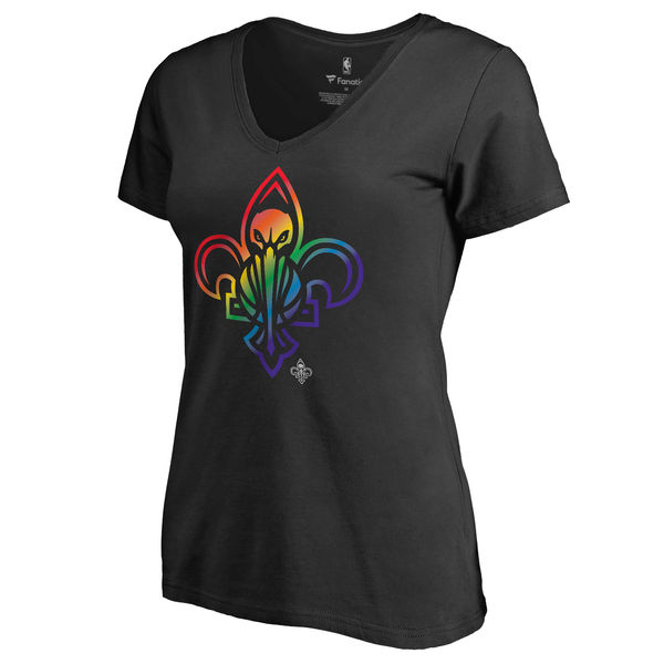 Women's New Orleans Pelicans Fanatics Branded Black Team Pride Slim Fit V Neck T-Shirt