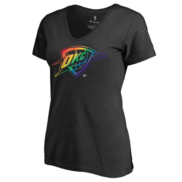 Women's Oklahoma City Thunder Fanatics Branded Black Team Pride Slim Fit V Neck T-Shirt