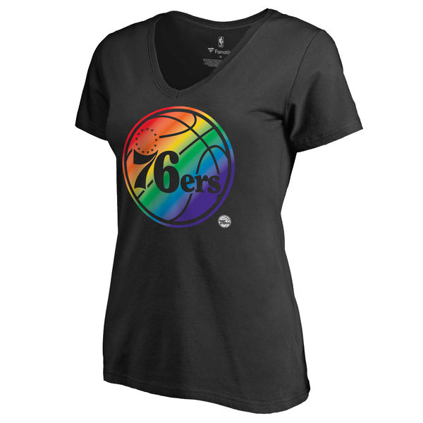Women's Philadelphia 76ers Fanatics Branded Black Team Pride Slim Fit V Neck T-Shirt