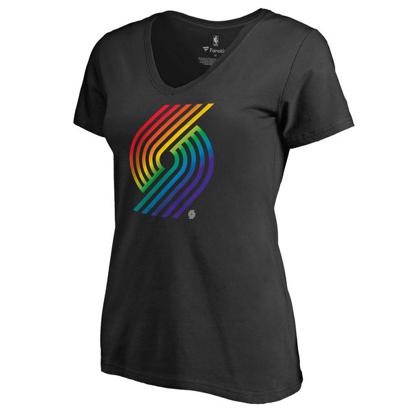 Women's Portland Trail Blazers Fanatics Branded Black Team Pride Slim Fit V Neck T-Shirt