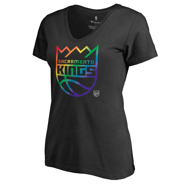 Women's Sacramento Kings Fanatics Branded Black Team Pride Slim Fit V Neck T-Shirt - Click Image to Close