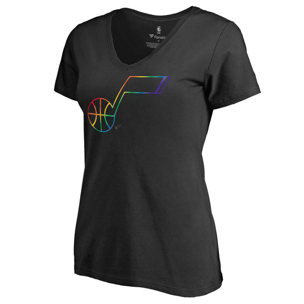 Women's Utah Jazz Fanatics Branded Black Team Pride Slim Fit V Neck T-Shirt