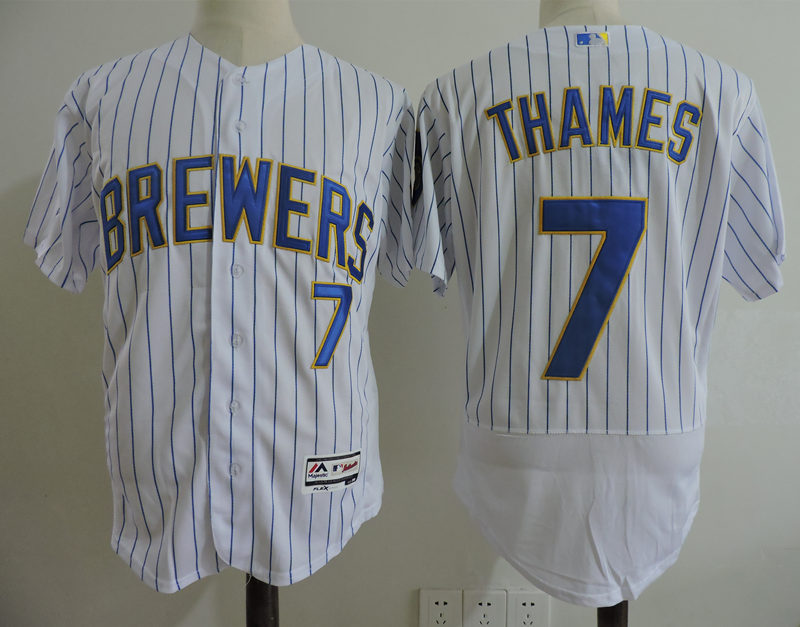 Brewers 7 Eric Thames White Flexbase Jersey