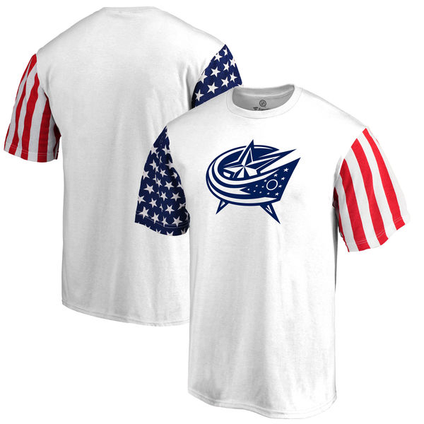 Columbus Blue Jackets Fanatics Branded Stars & Stripes T-Shirt White - Click Image to Close