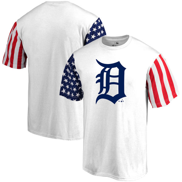 Detroit Tigers Fanatics Branded Stars & Stripes T-Shirt White - Click Image to Close
