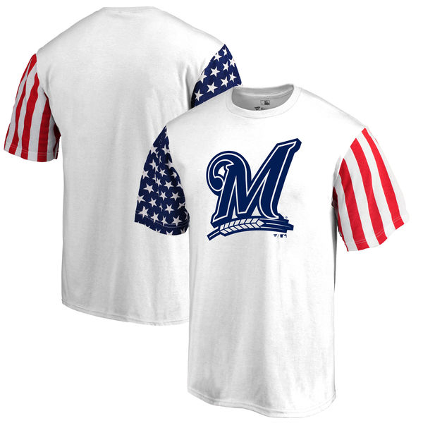 Milwaukee Brewers Fanatics Branded Stars & Stripes T-Shirt White - Click Image to Close
