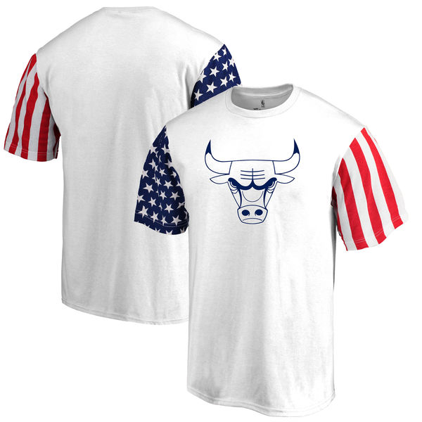 Chicago Bulls Fanatics Branded Stars & Stripes T-Shirt White - Click Image to Close