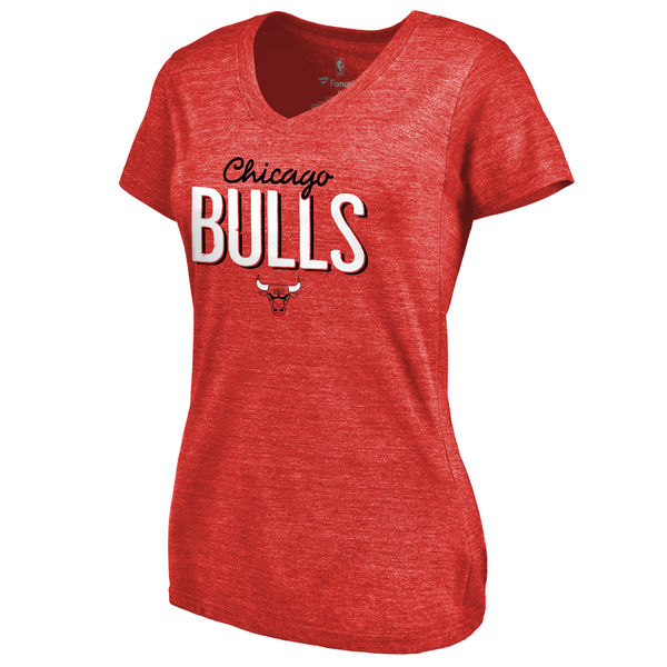 Chicago Bulls Women's Nostalgia Tri Blend V Neck T-Shirt Red - Click Image to Close