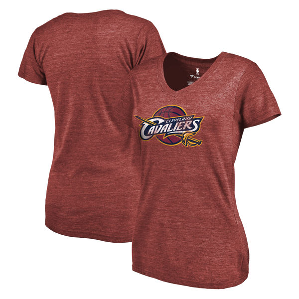 Cleveland Cavaliers Women's Distressed Team Primary Logo Slim Fit Tri Blend T-Shirt Maroon - Click Image to Close