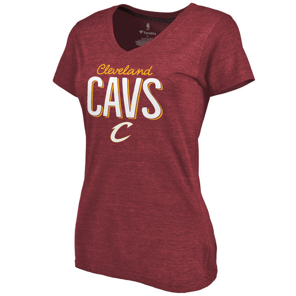 Cleveland Cavaliers Women's Nostalgia Tri Blend V Neck T-Shirt Maroon - Click Image to Close