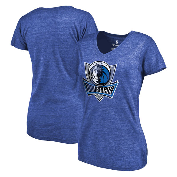 Dallas Mavericks Women's Distressed Team Primary Logo Slim Fit Tri Blend T-Shirt Royal