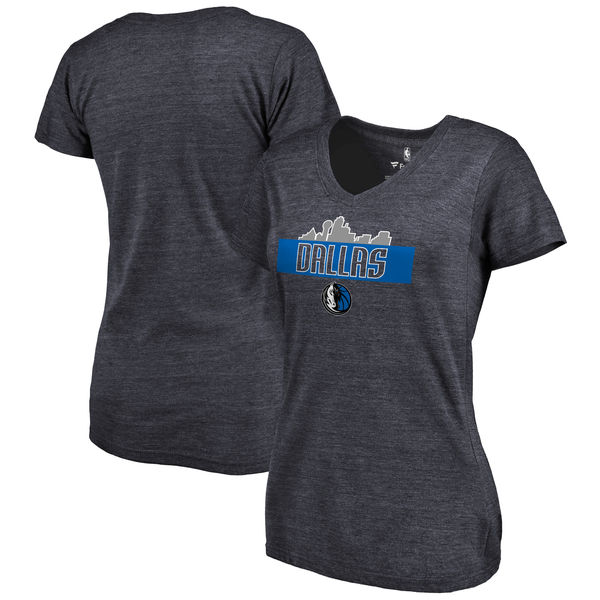 Dallas Mavericks Women's Hometown Collection Skyline Tri Blend Slim Fit V Neck T-Shirt Navy - Click Image to Close