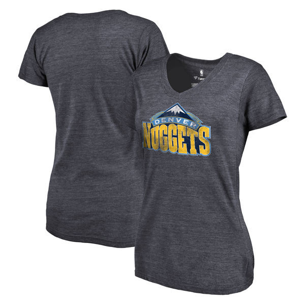Denver Nuggets Women's Distressed Team Primary Logo Slim Fit Tri Blend T-Shirt Navy - Click Image to Close