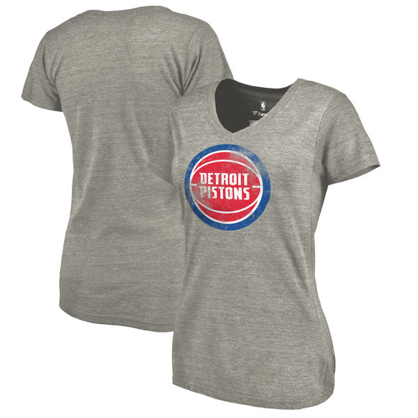Detroit Pistons Women's Distressed Team Primary Logo Slim Fit Tri Blend T-Shirt Heather Gray