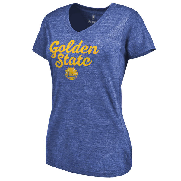 Golden State Warriors Women's Freehand Tri Blend V Neck T-Shirt Royal - Click Image to Close