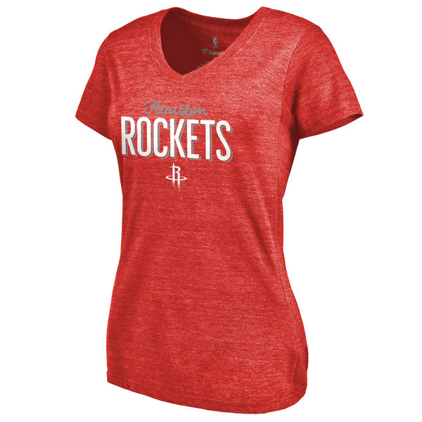 Houston Rockets Women's Nostalgia Tri Blend V Neck T-Shirt Red