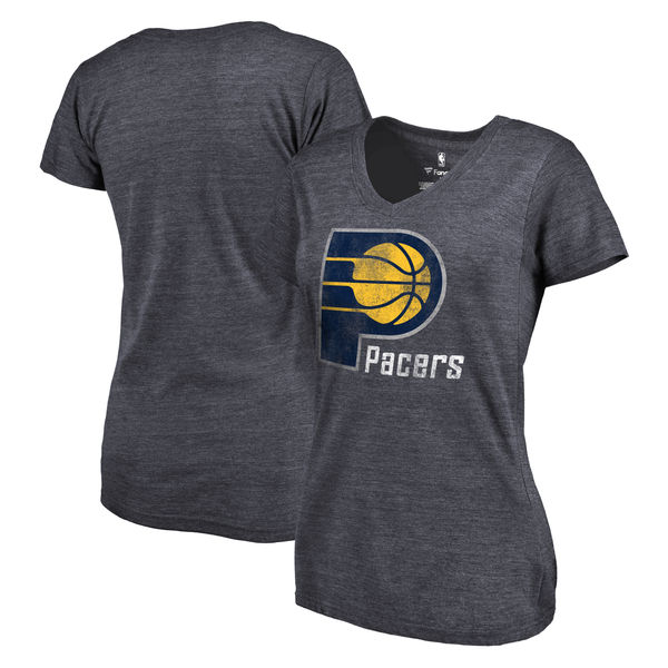 Indiana Pacers Women's Distressed Team Primary Logo Slim Fit Tri Blend T-Shirt Navy