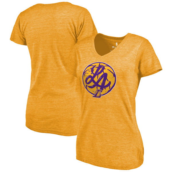 Los Angeles Lakers Fanatics Branded Women's Hometown Collection Lonestar Tri Blend T-Shirt Gold - Click Image to Close