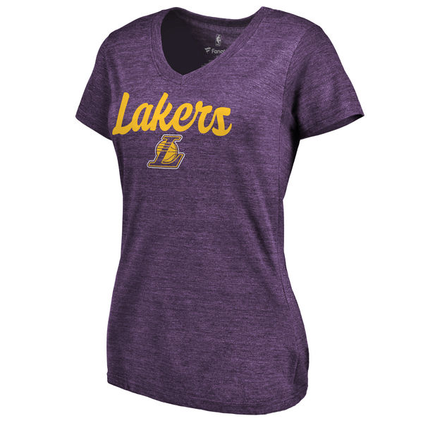 Los Angeles Lakers Women's Freehand Tri Blend V Neck T-Shirt Purple