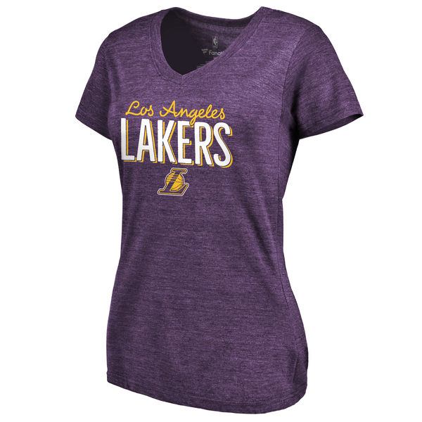 Los Angeles Lakers Women's Nostalgia Tri Blend V Neck T-Shirt Purple