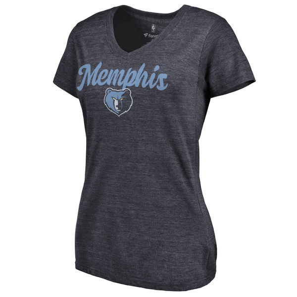Memphis Grizzlies Women's Freehand Tri Blend V Neck T-Shirt Navy - Click Image to Close