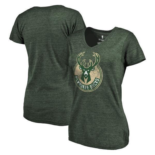 Milwaukee Bucks Women's Distressed Team Primary Logo Slim Fit Tri Blend T-Shirt Green
