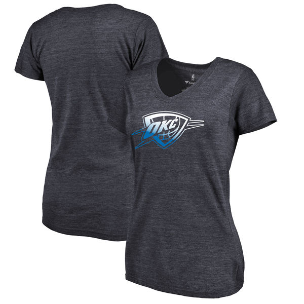 Oklahoma City Thunder Fanatics Branded Women's Gradient Logo Tri Blend T-Shirt Navy - Click Image to Close