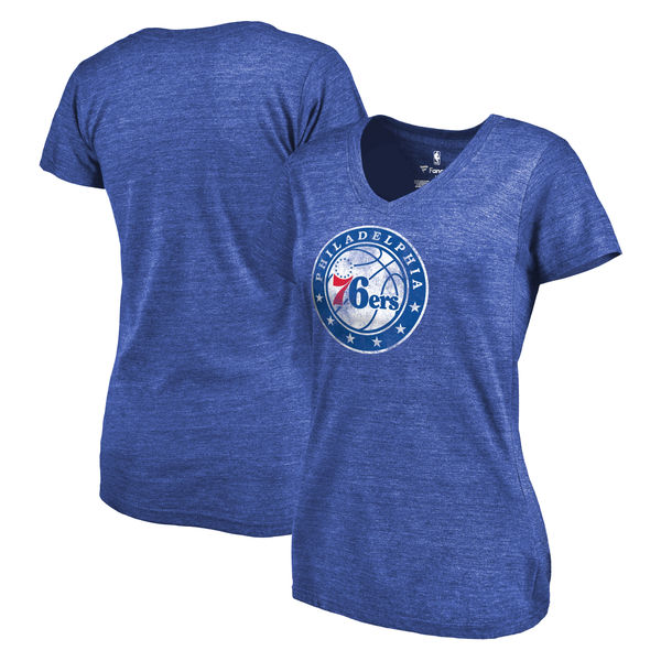 Philadelphia 76ers Women's Distressed Team Primary Logo Slim Fit Tri Blend T-Shirt Royal