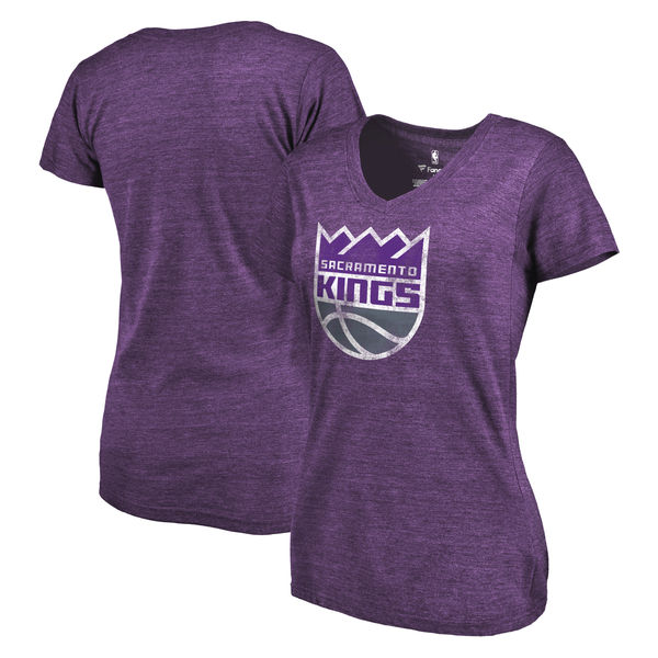 Sacramento Kings Women's Distressed Team Primary Logo Slim Fit Tri Blend T-Shirt Purple
