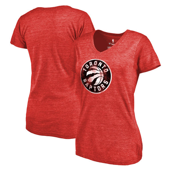 Toronto Raptors Women's Distressed Team Primary Logo Slim Fit Tri Blend T-Shirt Red - Click Image to Close