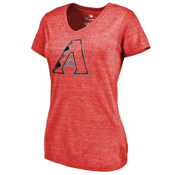 Arizona Diamondbacks Fanatics Branded Women's Primary Distressed Team Tri Blend V Neck T-Shirt Heathered Red
