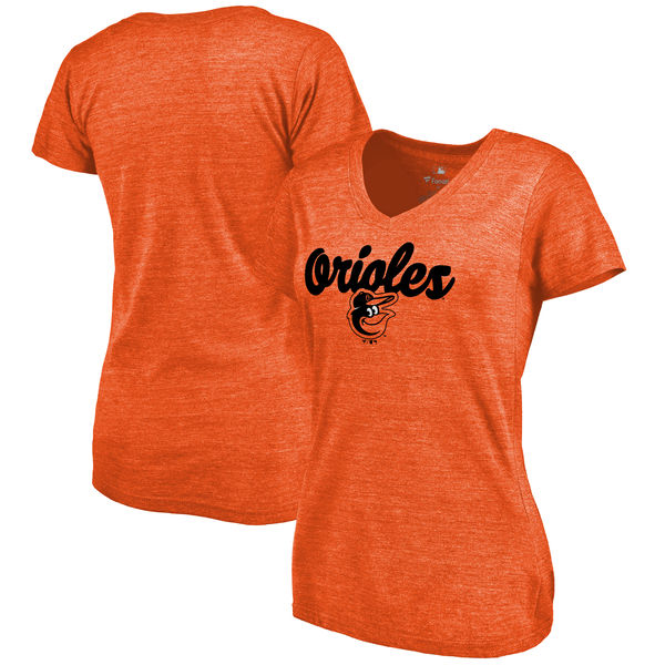 Baltimore Orioles Women's Freehand V Neck Slim Fit Tri Blend T-Shirt Orange