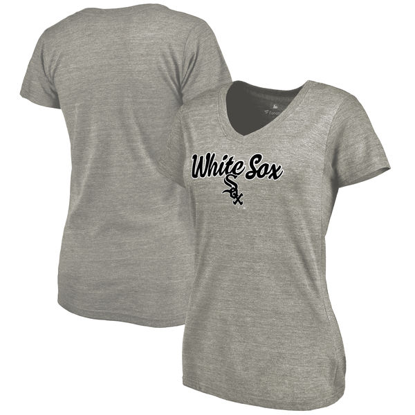 Chicago White Sox Women's Freehand V Neck Slim Fit Tri Blend T-Shirt Ash