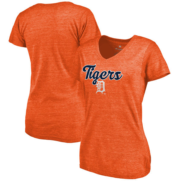 Detroit Tigers Women's Freehand V Neck Slim Fit Tri Blend T-Shirt Orange