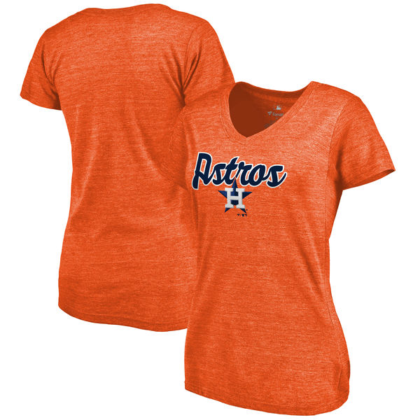 Houston Astros Women's Freehand V Neck Slim Fit Tri Blend T-Shirt Orange