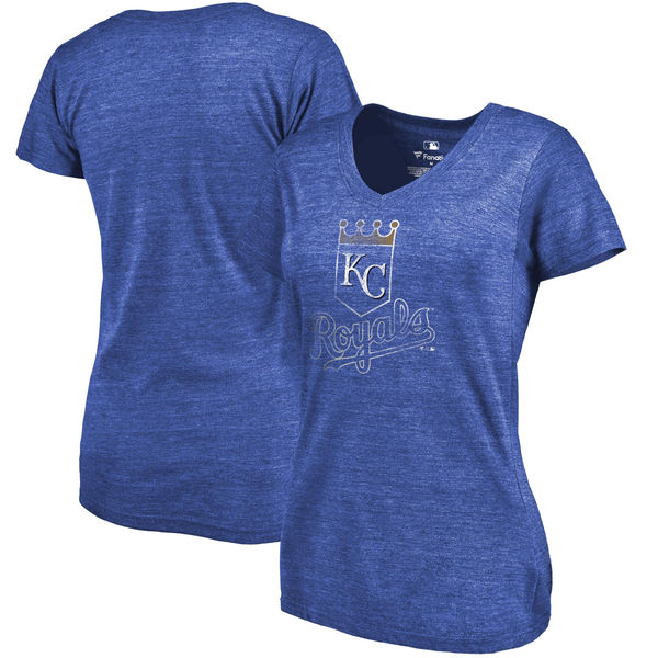 Kansas City Royals Fanatics Branded Women's Primary Distressed Team Tri Blend V Neck T-Shirt Heathered Royal